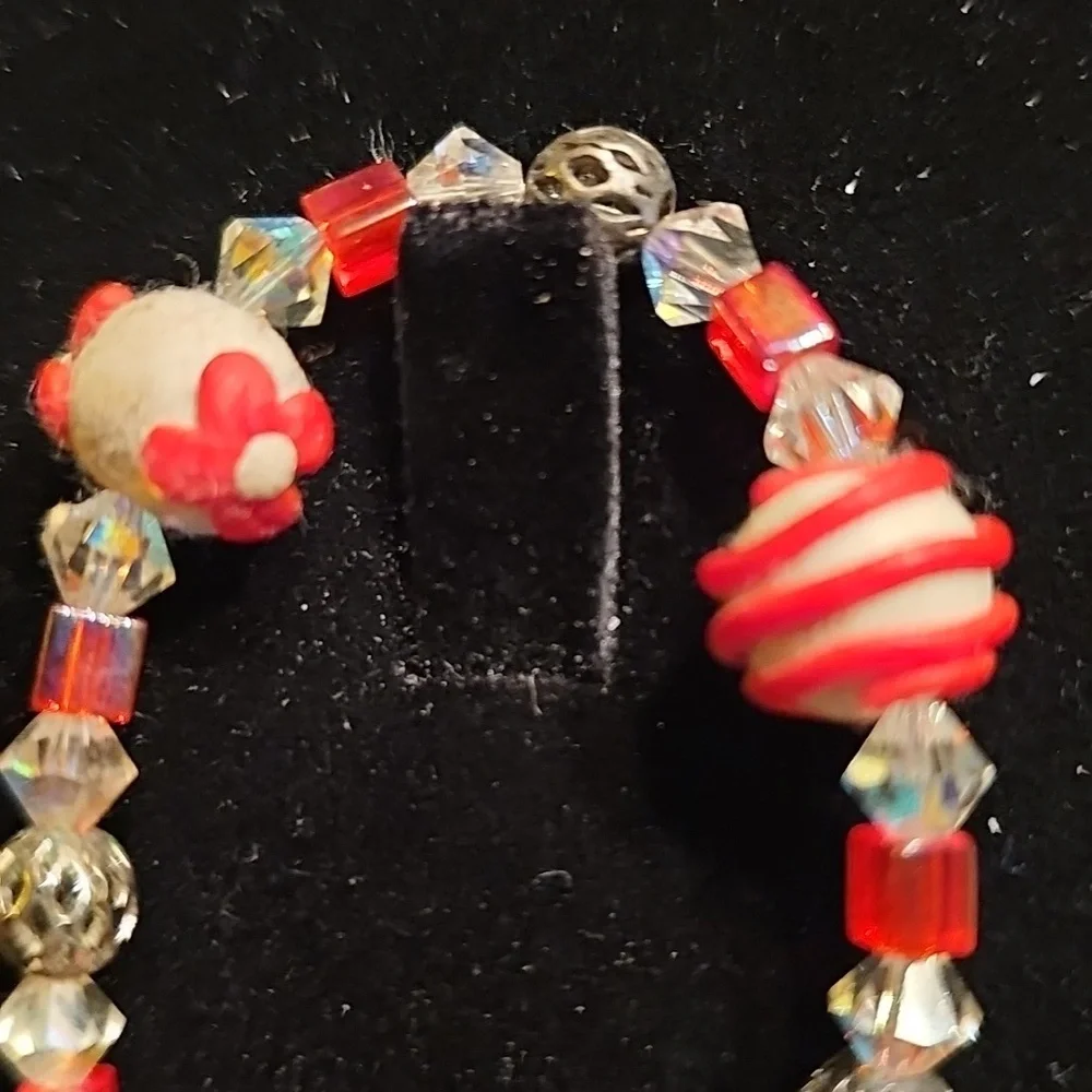 Girls Swarovski Crystals Silver Christmas Bracelet 6.25 Inch Handmade Vintage